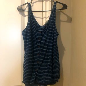Blue tank top.
